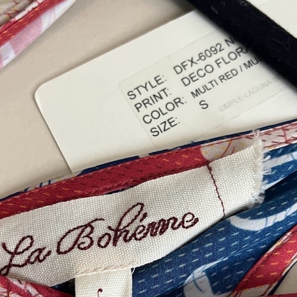 BCBGMAXAZRIA La Boheme Red/ Blue Laguna Deco Floral 100% Silk Slip Dress NWT - Picture 6 of 8